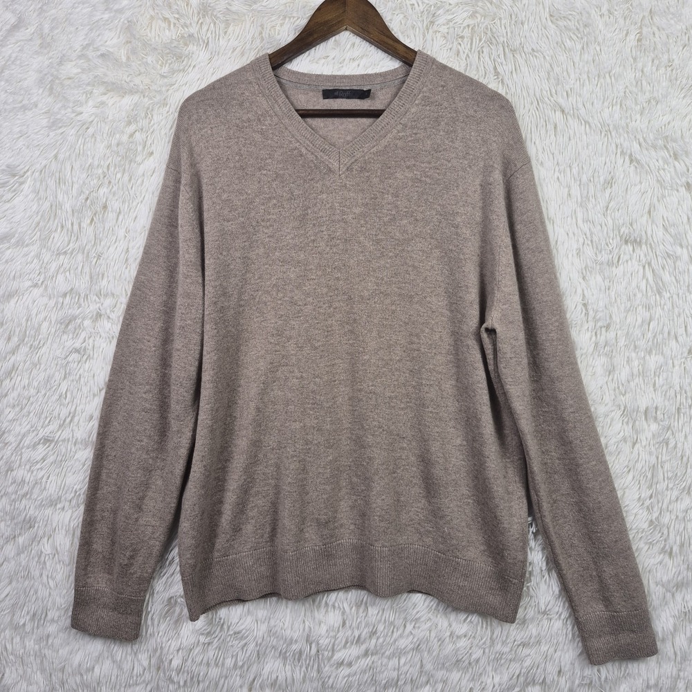 Raffi 100% Cashmere V-Neck Sweater Taupe‎ Men's XL Quiet Luxury Neutral Casual